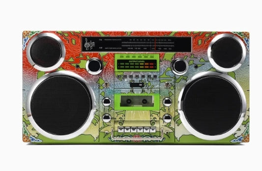 -Style Portable Boombox - CD Player, Cassette Player, FM Radio, USB, Wireless Bluetooth Speaker - Silver